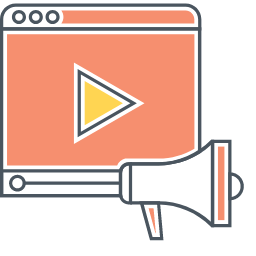 Video Marketing Icon with Play Button and Megaphone Icon, video marketing,play button,megaphone