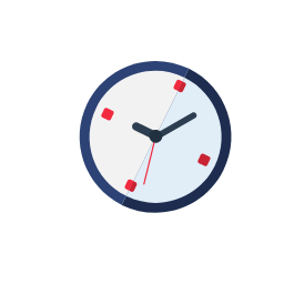 White Clock with Blue and Red Details Icon, clock,time