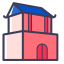 Pink Building with Blue Roof Icon, pink,building