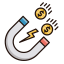 Attracting Investments Icon, coins,investments,magnet