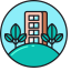 Sustainable Community Icon, building,sustainable community,trees