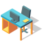 Isometric Computer Desk Icon, computer desk,office