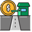 Toll Road with Building Icon, building,coins,toll road