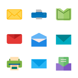 Flat Multicolor Email & Printers Icons Set
