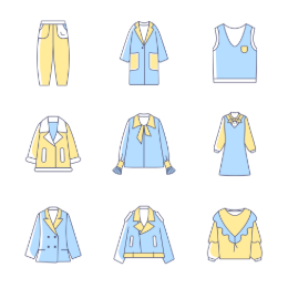 Cute Linear Women's Outfits Icons Set