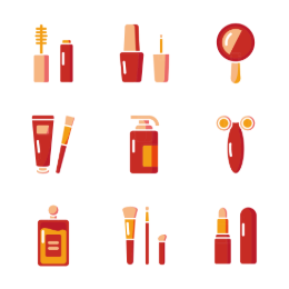Red Cosmetic Icons Set Icons Set