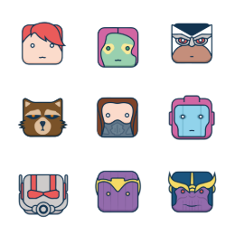 Cartoon Marvel Heroes  Icons Set