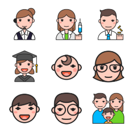 Cartoon Professional & Family  Icons Set