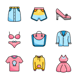 New Year Women's Clothing Icons Set