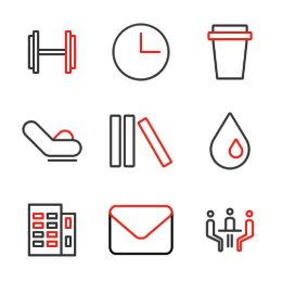 Red - Black Linear Office  Icons Set