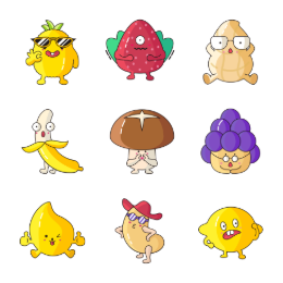 Cartoon Food Characters Icons Set