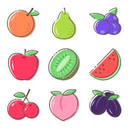 Colorful Fruit  Icons Set