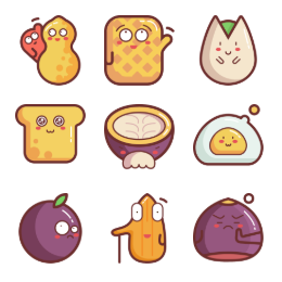 Cute Spring Food Characters Icons Set