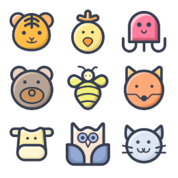 Flat Color Zoo Animals Icons Set
