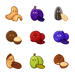 Playful Snack Icons (Nuts & Dried Fruits) Icons Set
