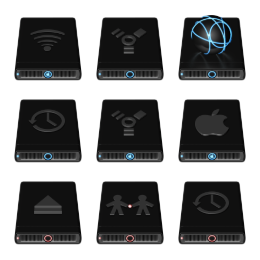Black Aluminium Drives Icons Set