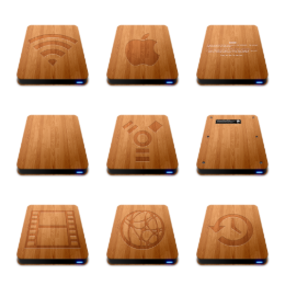 Wooden Slick Drives Icons Set