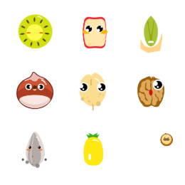 Chinese New Year Nut Collection Icons Set