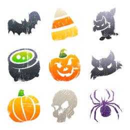 Litho Halloween Icons Set