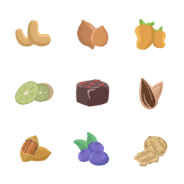 New Year Nut & Dried Fruit  Icons Set