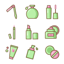 Cherry Blossom Beauty Tools Icons Set