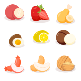 Delicious Snacks & Fruits Icons Set