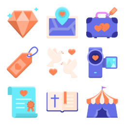 Marriage Celebration  Icons Set