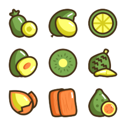 Forest Nuts & Fruits Icons Set