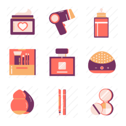 Coral Orange Beauty Tools Icons Set