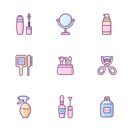 Cosmetic Tools & Products Icons Set