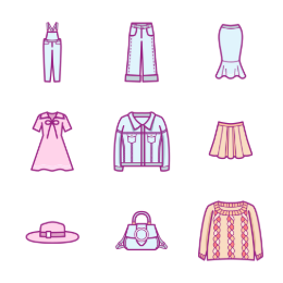 Cute Women's Clothing  Icons Set