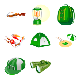 Fishing equipment Icons Set