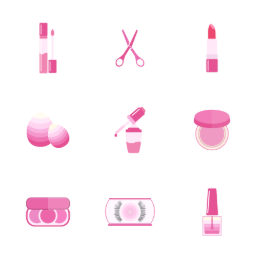Pink-Purple Beauty Tools Icons Set