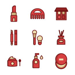 Red Cosmetic Tools & Products Icons Set