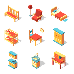 3D Furniture Icons Set Icons Set